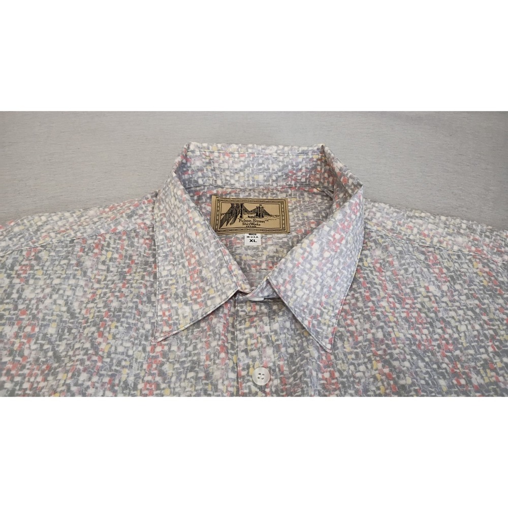 Fulton Street Shirt Works VTG Gray/Pink Lightweight Button Up Shirt Size‎ XL